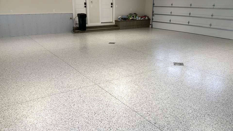grey garage floor epoxy with flakes boise eagle meridian