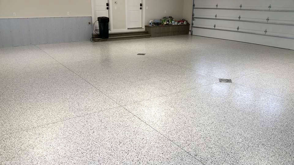 Grey With Flakes Garage Floor Epoxy Boise Idaho Epoxy Pros